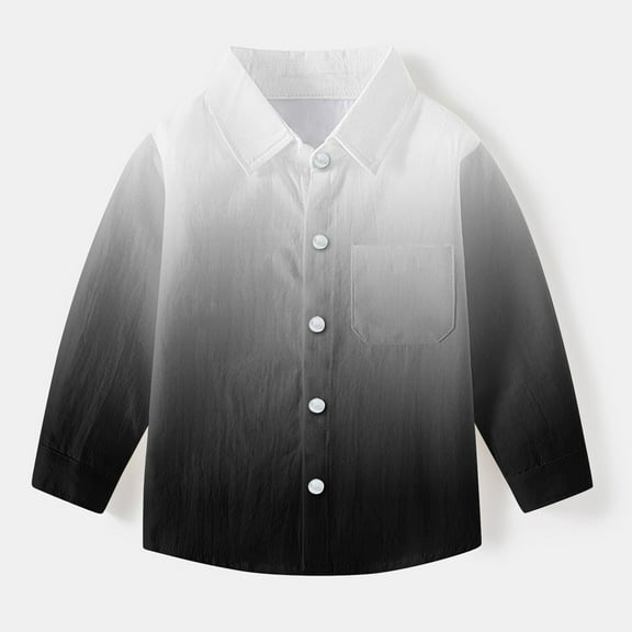 HAOTAGS Toddler Kids Button Up Shirts Boys, With Chest Pocket Gradient Turn Up Collar Casual Shirts Black 4 Years