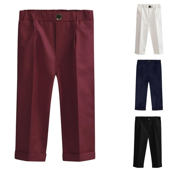 HAOTAGS Toddler Kids Trousers for Boys, Straps Loose Casual Button Shoulder Full Length Pants Wine 2-3T