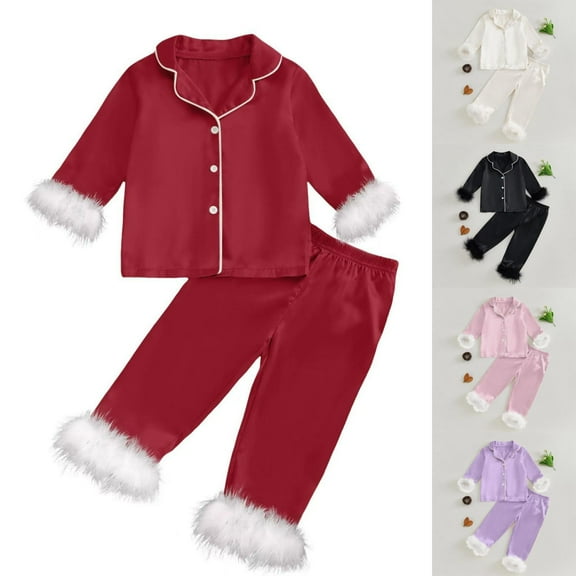 HAOTAGS Toddler Pajamas Button Down,Warm Long Sleeve Fleece Solid Casual Homewear Sets Red 12-13 Years