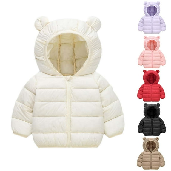 HAOTAGS Toddler Winter Velvet Jacket,Solid Color Hooded Warm Zip-Up Coat Beige 3-4Years