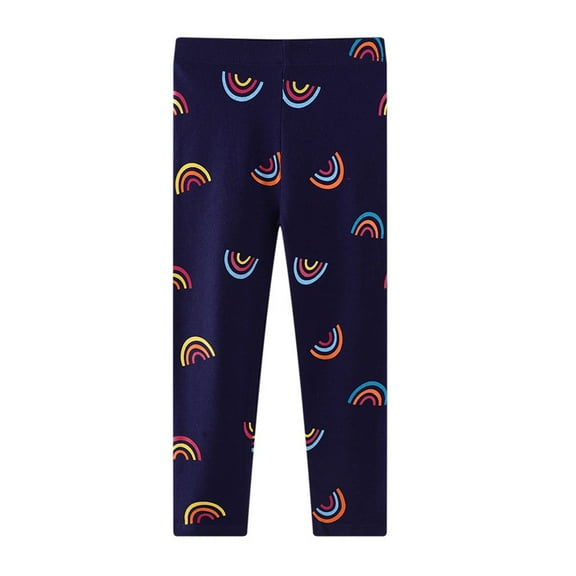 HAOTAGS Toddlers Girls Tight Pants,Printed Rainbow Print Kids Leggings Elastic Waist Girls' Cropped Pants Navy 3 Years