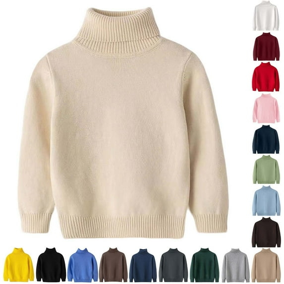 HAOTAGS Turtleneck Sweaters for Boys Girls, Long Sleeve Cotton Pullover Top for Fall Winter Navy 14 Years