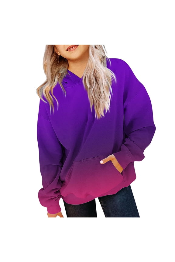 Unisex Girls Tie Dye Sweatshirts, With Pocketed Round Neck Gradient Casual Hoodie Tops Purple 7 Years
