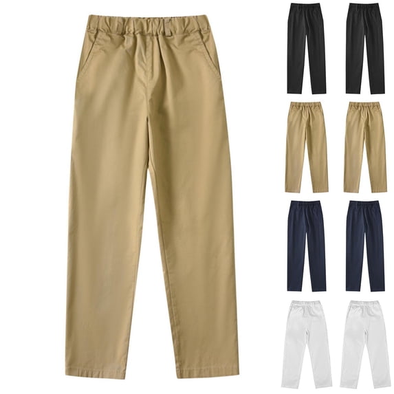 HAOTAGS Unisex Kids Pants, Flat Front Causal Solid School Uniform Straight Chino Pants Khaki 4-5 Years