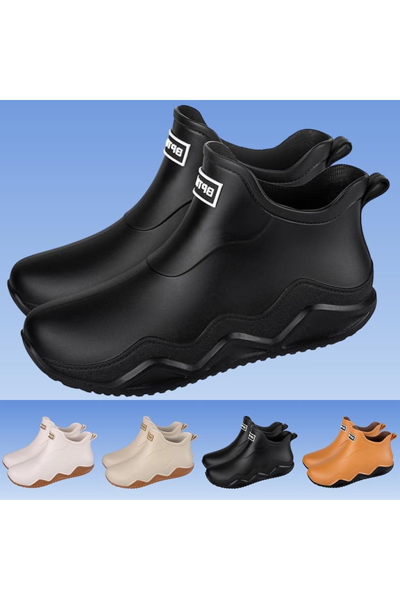 Unisex Rain Boots,Lace-Ups Waterproof Closed Toe Fleece-Lined Letter Print Black