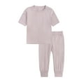 thumbnail image 1 of HAOTAGS Unisex Toddler Solid Color T-shirt with Pants Set, Boys Girls Short Sleeve Top with Pants Outfit Set Coffee, 1 of 8