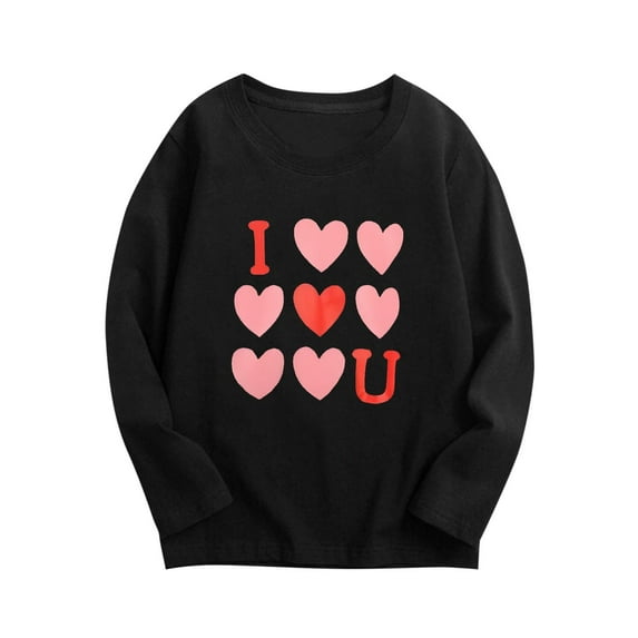 HAOTAGS Valentine's Day Tee Tops for Toddler Boys Girls Long Sleeve Round Neck Graphic Print Shirts Black Size 5 Years