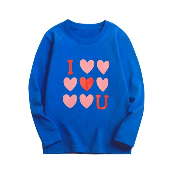 HAOTAGS Valentine's Day Tee Tops for Toddler Boys Girls Long Sleeve Round Neck Graphic Print Shirts Blue Size 6 Years