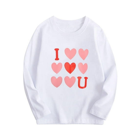 HAOTAGS Valentine's Day Tee Tops for Toddler Boys Girls Long Sleeve Round Neck Graphic Print Shirts White Size 5 Years
