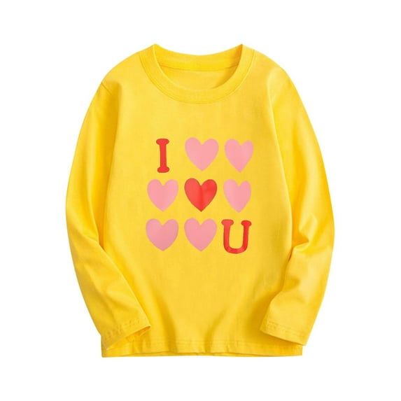 HAOTAGS Valentine's Day Tee Tops for Toddler Boys Girls Long Sleeve Round Neck Graphic Print Shirts Yellow Size 6 Years