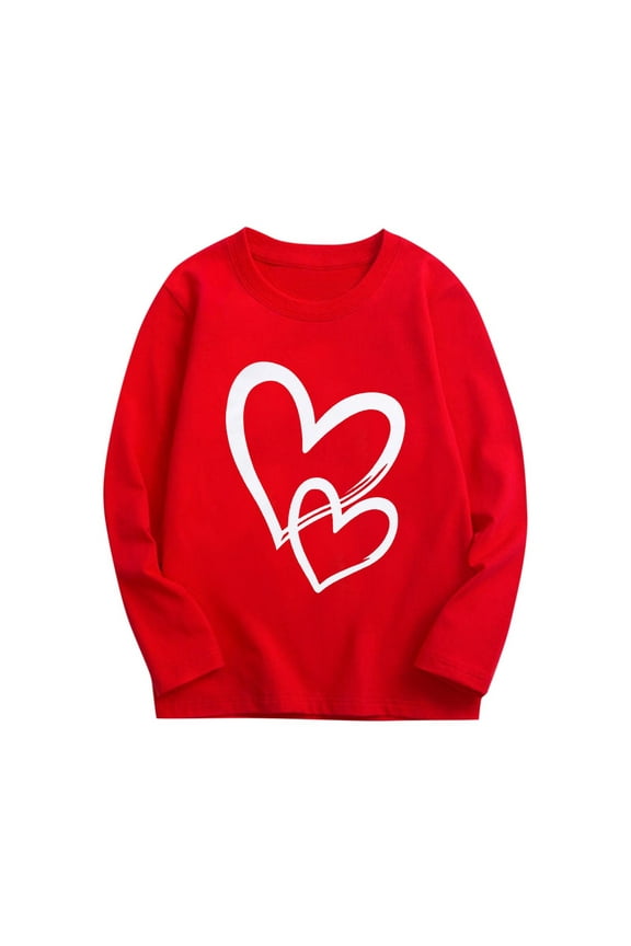 Valentine's Day Tee Tops for Toddler Boys Girls Long Sleeve Round Neck Heart Print Shirts Red Size 5 Years