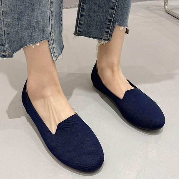 HAOTAGS Walking Tennis Shoes for Women Lightweight Slip on Flats Blue Size 4.5