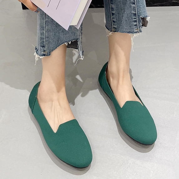 HAOTAGS Walking Tennis Shoes for Women Lightweight Slip on Flats Green Size 4.5