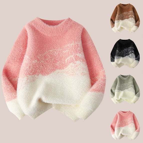 HAOTAGS Warm Girls Sweater,Round Neck Gradient Long Sleeve Casual Winter Top Pink 3 Years