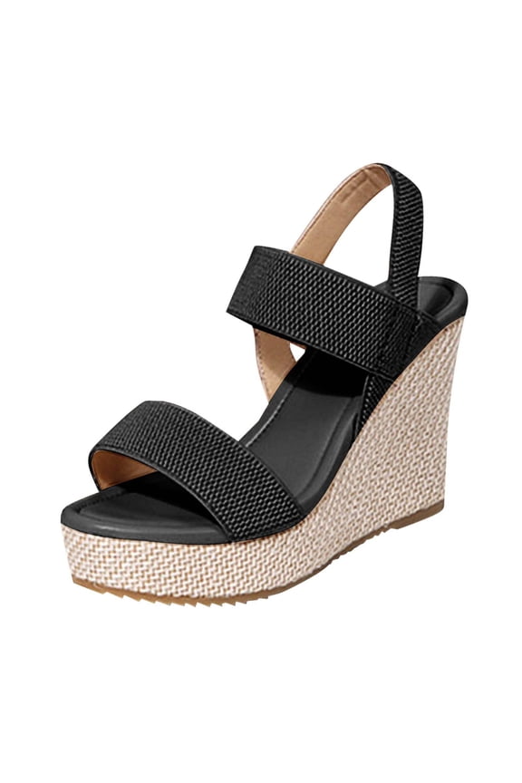 Wedge Sandals Women, Ankle Strap Pointed Open Toe Casual Footwear Black 6