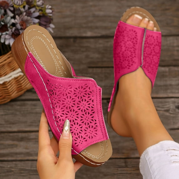 HAOTAGS Wedge Sandals for Women Hollow Summer Slip On Shoes Pink Size 6