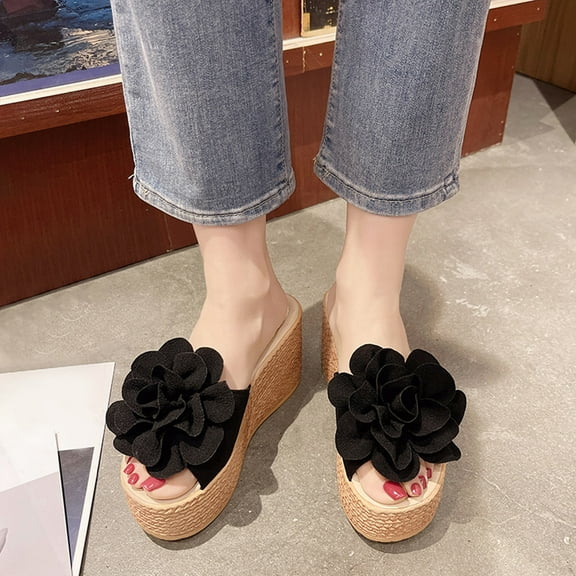 HAOTAGS Wedge Sandals for Women Platform Breathable Casual Beach Shoes Black Size 6