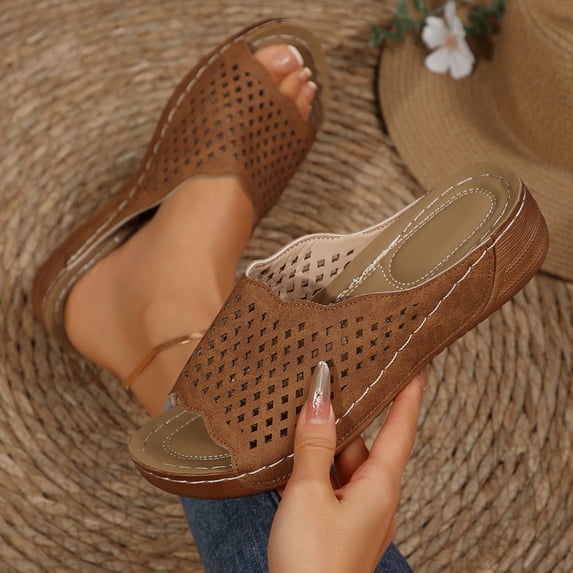 HAOTAGS Wedge Sandals for Women Summer Comfortable Sandals with Arch Support Brown Size 7.5