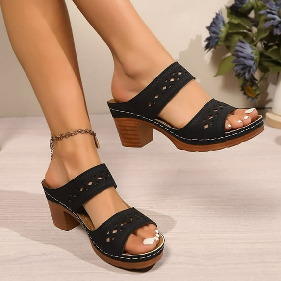 HAOTAGS Wedge Sandals for Women Vintage Casual Summer Fashion Sandals Black Size 9