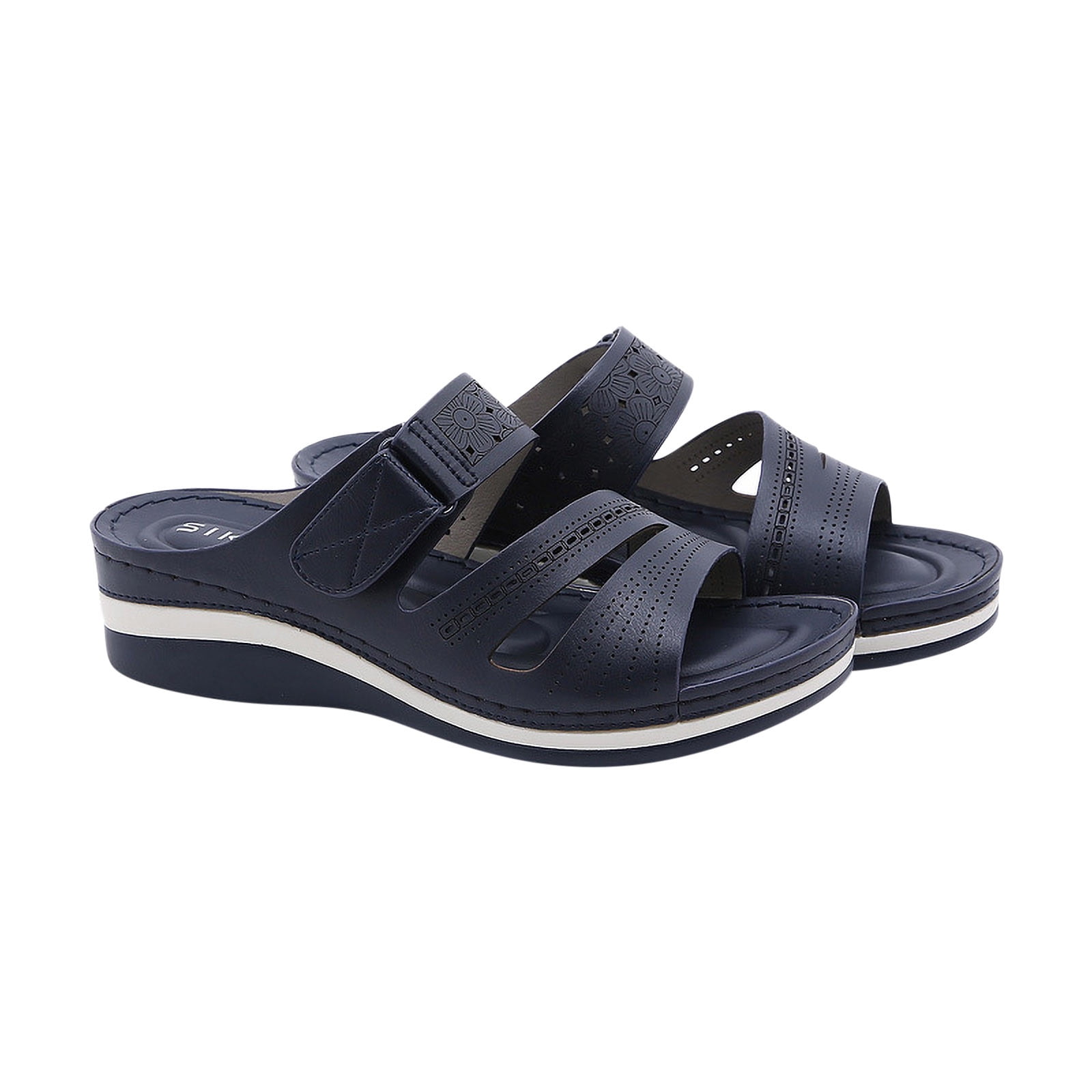 HAOTAGS Wedge Sandals for Women with Wide Width Slide Sandals Fish