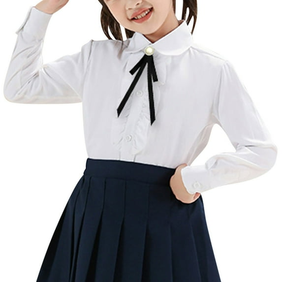HAOTAGS White Button Up Shirt, School Uniform Long Sleeve Classic Formal Tops Black 15-16 Years