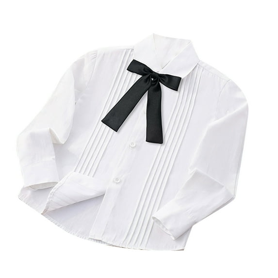 HAOTAGS White Button-Up Shirts, Solid School Uniform Long Sleeve Lapel Tops Black 12-13 Years