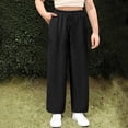 thumbnail image 1 of HAOTAGS Wide - leg Pants for Girls, Solid Adjustable Waist with Pocketed Causal Pants Black 5-6 Years, 1 of 6