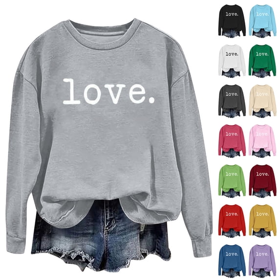 HAOTAGS WoSweatshirts Women, Round Neck Comfortable Valentine's Letter Prints Long Sleeve Sweatshirts Hot Pink XL