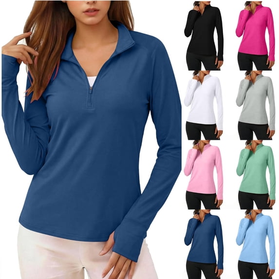 HAOTAGS Women Athletic Sun Protection Tops,Hooded Moisture-Wicking Long Sleeve UV Protection Athletic Shirts Navy 2XL