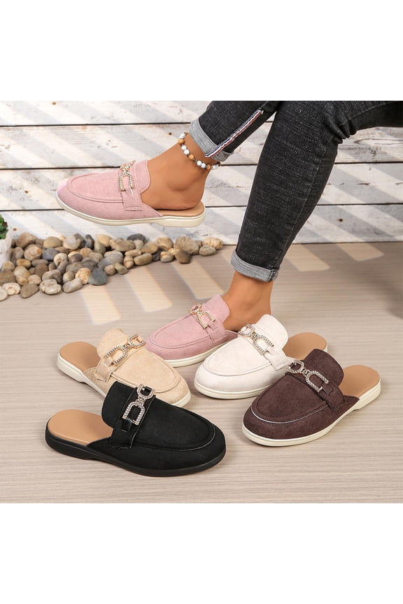 Women Backless Mule Flats,Casual Slides Open Toe Folk Style Casual Dress Shoes Brown