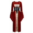 thumbnail image 1 of HAOTAGS Women Belted Long Dress, Square Neck Flare Sleeve Gothic Vintage Shaping Dress Tie-Edge Ruffled Dress Wine M, 1 of 4