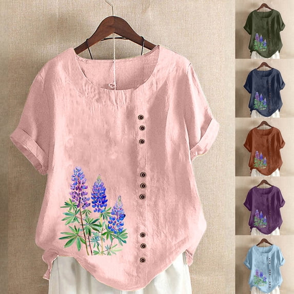 HAOTAGS Women Blouse Casual Tunic,Tie Waist Button Front Short Sleeve Breathable Tops Coffee S