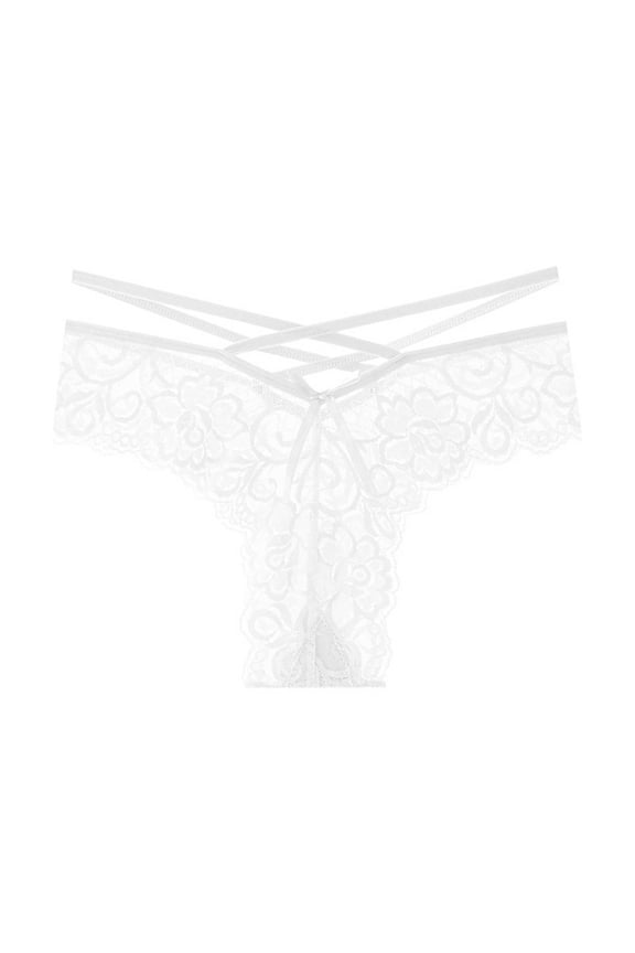 Women Bottom Panties,Low-Rise Adjustable Waist Breathable V-Strings Thong White L