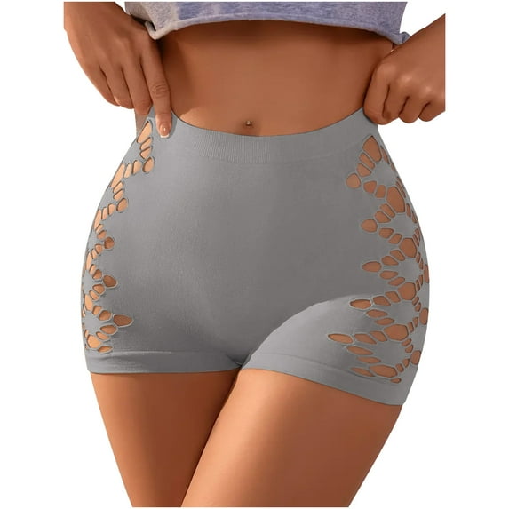 HAOTAGS Women Boxer Briefs,High Waist Breathable Hollow-Out Ladies Underpants Gray L