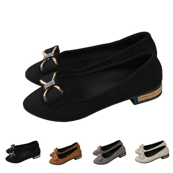 HAOTAGS Women Casual British - Style Shoes for Spring and Summer,Low - Heel Rhinestone Metal Soft Sole Low - Cut Shoes Black 6