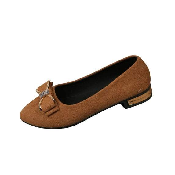 HAOTAGS Women Casual British - Style Shoes for Spring and Summer,Soft Sole Rhinestone Metal Low - Heel Low - Cut Shoes Brown 7.5