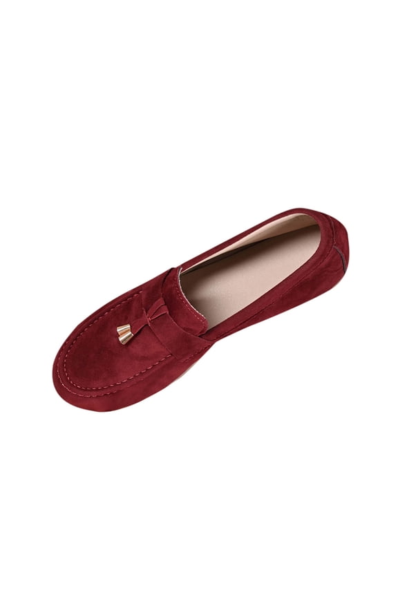 Women Casual Plus Size One Foot Shoes,Soft Sole Flat Bottom Round Toe Shallow Mouth Bean Shoes Red 7.5