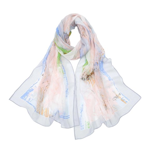 HAOTAGS Women Chiffon Scarf – Lightweight Long Oblong Wrap Floral Print Satin Scarf