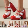 thumbnail image 1 of HAOTAGS Women Classic Mary Jane,Closed Toe Thick-Soled Chunky High Heel Color-blocked Dress Shoes Red 6, 1 of 6