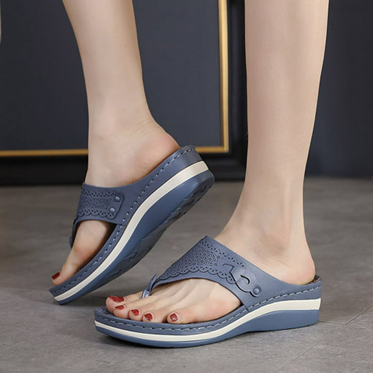 HAOTAGS Women Dressy Platform Flip Flops Slide Sandals Wedge Vintage Casual  Summer Shoes Blue Size 7.5