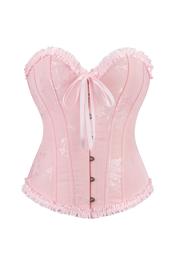 Women Lace Corset, Chest Support Slimming Gathered Causal Shapewear Pink 2XL