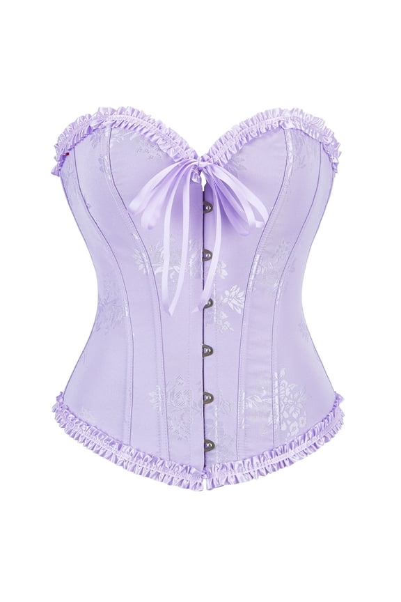 Women Lace Corset, Gathered Slimming Chest Support Causal Shapewear Purple 2XL
