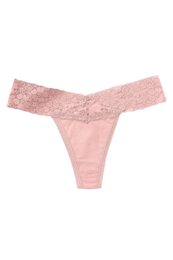 Women Lace Hipster Panties,Ultra-thin Quick-Dry Low-Rise V-Strings Underpants Pink M