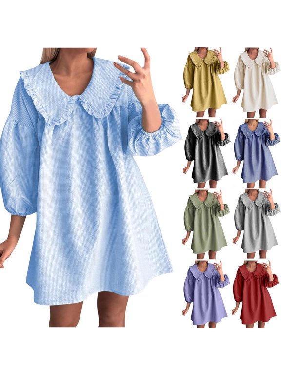 Women Linen-Cotton Blend Dresses Short Button Placket Chest Patch Pocket Vertical Stripe Print Casual Shirt Dress Black Size 2XL