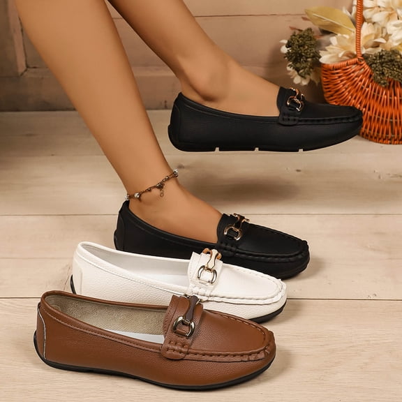 HAOTAGS Women Low Heel Casual Loafers,Flat Toe Slip On Breathable Everyday Shoes Brown