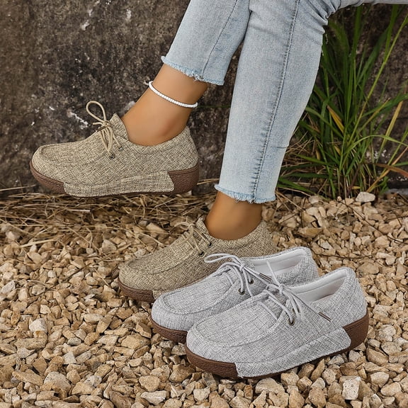 HAOTAGS Women Low Heel Slip On Loafers,Square Toe Casual Breathable Breathable Flats Brown