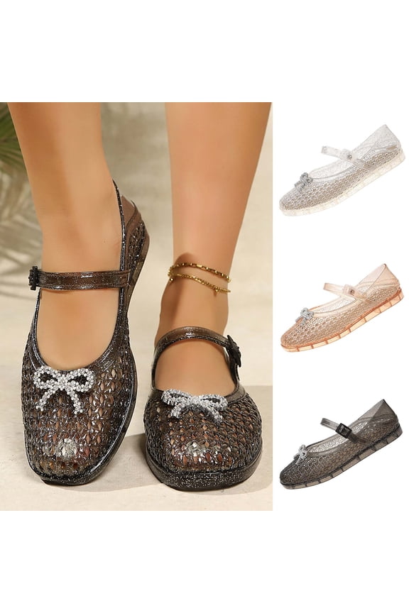 Women Mule Sandals, Crystal Transparent Closed Toe Breathable Outdoor Casual Slides Gold Size 5.5