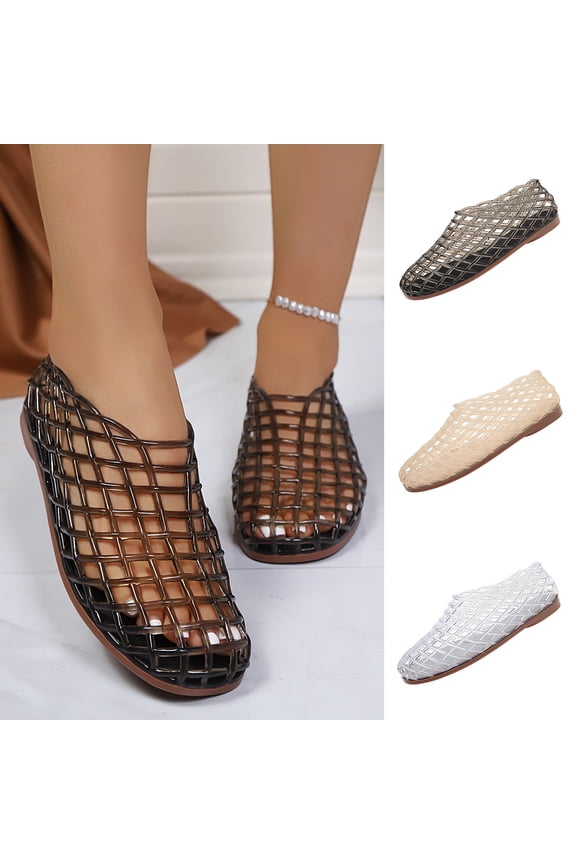 Women Mule Sandals, Hollow Breathable Slip On Closed Toe Outdoor Casual Shoes Khaki Size 5.5