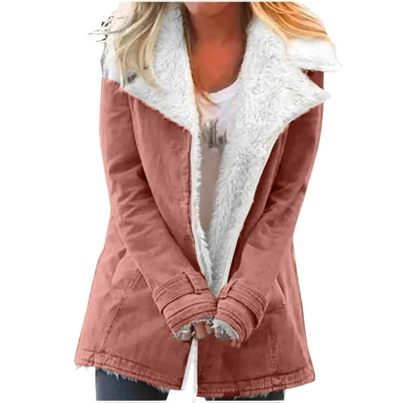 HAOTAGS Women Outwear Coat, Lapel Fleece-Lined Cardigan Warm Outwear Pink XL