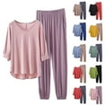 thumbnail image 1 of HAOTAGS Women Pajama Sets,Pockets Pj Lounge Sets Short Sleeve Round Neck Two Pieces Sleepwear Pink M, 1 of 6